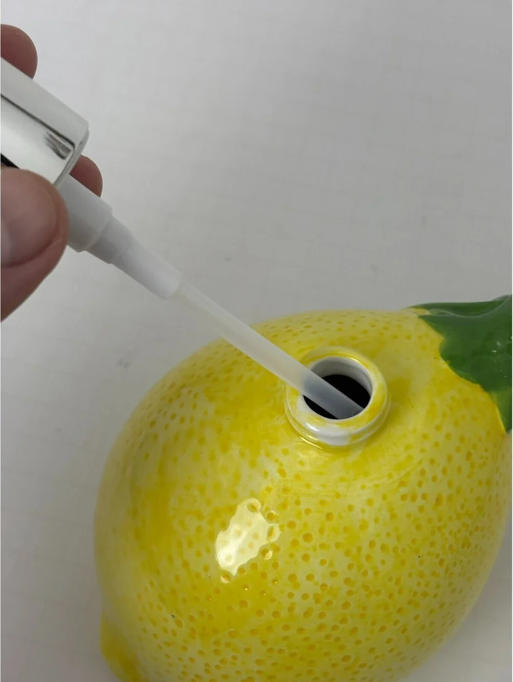 Lemon Soap Dispenser Hand Lotion Pump Yellow Textured Citrus Ceramic Decor